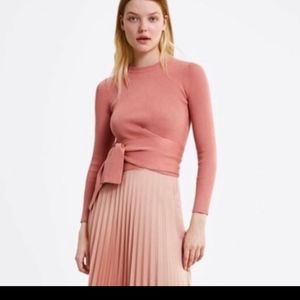 Zara Pink Cropped Tie Waist Sweater